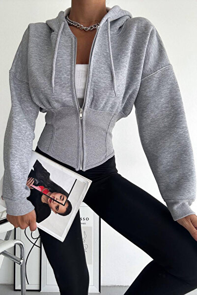Kadın Fit Fermuarlı Sweatshirt – Silver Zip