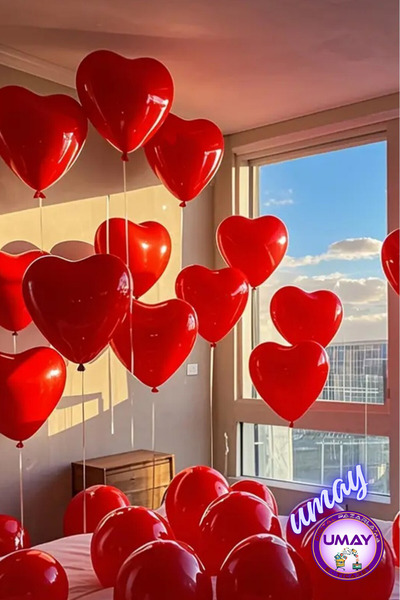 Gemar 10 Red Heart Balloons |   Latex |   Helium Compatible |   Birthday & Special Day |   10” 25 cm