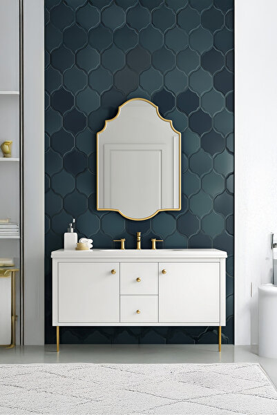 Mirze Life Dekoratif Çerçeveli Duvar Aynası - Gold Salon Aynası - Modern Bany...