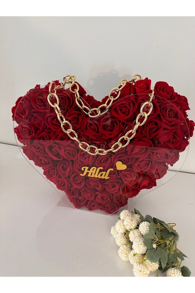 sbcceyiz Kalp plexi çanta büyük boy Hediyelik kişiye özel isimli çiçek aranjman