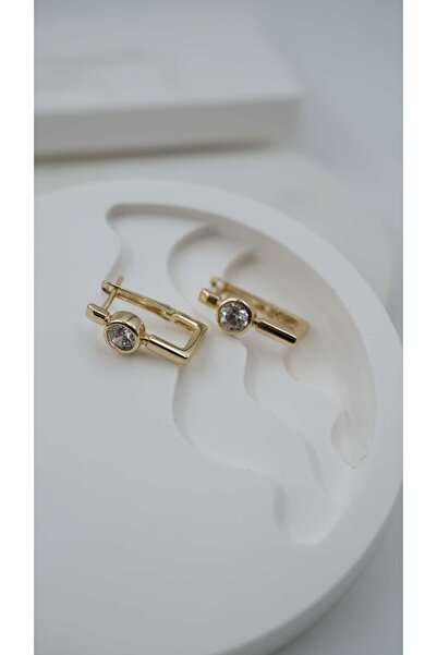 Jerie Gold 14K Tek Taş Detay Mini Halka Küpe