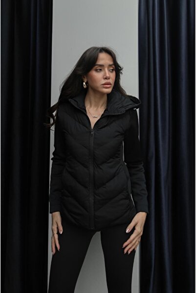 gm giyimarket Women's Zra Model Contrast Hooded Puffer Coat