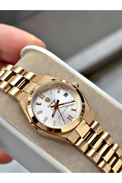 Raymond Altın Renk Minimal Kasa Orjinal Model Çelik Kadın Kol Saati + BİLEKLİK