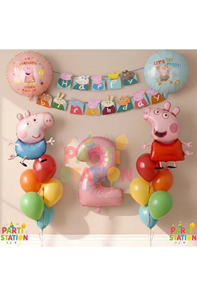 Parti Station Peppa Pig & Peppa George Konsept 2 Yaş Folyo Balon Seti – 16 Pa...