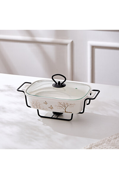 Malooki Porcelain oven dish with warming rack and glass lid, 27 cm - Lifetree...