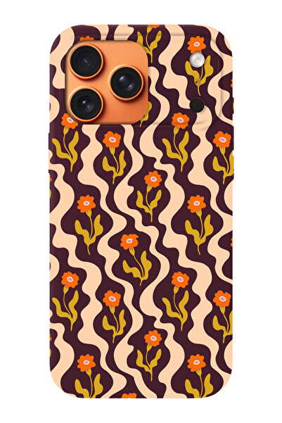 shoptocase iPhone 17 Pro Compatible Flowers Waves Patterned Suede Inside Laun...