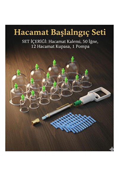 TeknoEser Hacamat Başlangıç Seti – 12’li Hacamat Kupası, 50 İğne & Hacamat Ka...