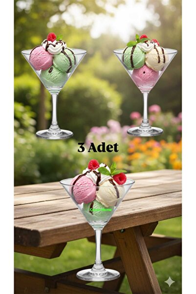 ÇEÇEN HOME 3 Adet Ayaklı Cam Bardak ,Dondurma Bardağı, Tatlı Bardağı ,Kokteyl...