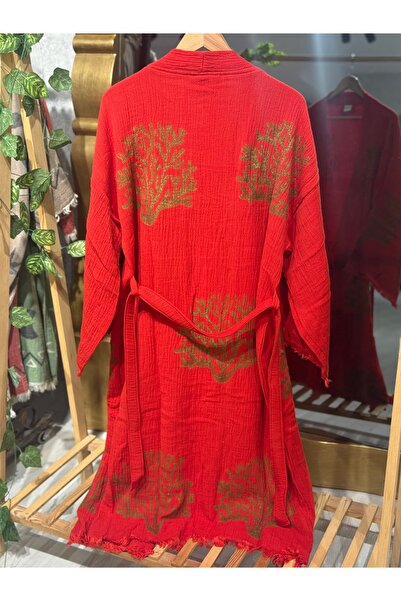 Befera Design Muslin Kimono 100% Cotton Coral Printed Patterned Bathrobe Kaft...