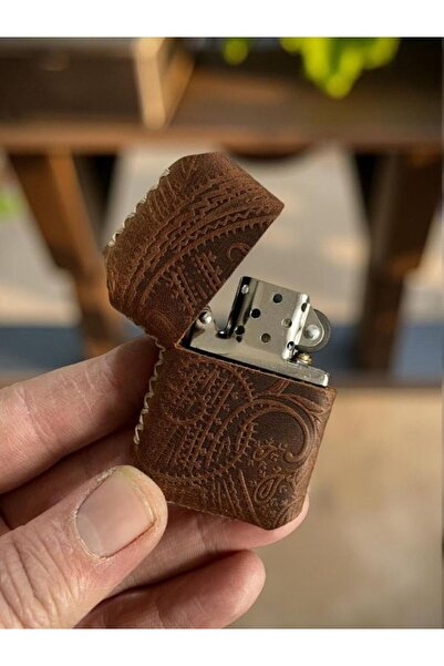 TeriArte Hakiki Desenli Deri Kılıflı Çakmak