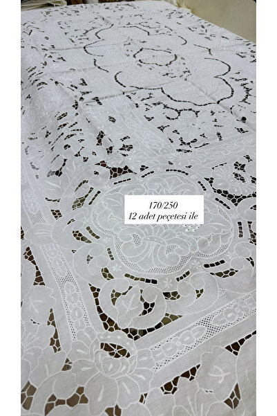 Tiniminatelier Özel Antika Beyaziş Masa Örtüsü ve Peçete Takımı