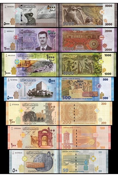 3Alp Koleksiyon SURİYE 50-100-200-500-1000-2000-5000 POUND, 2013-2021 7 Lİ TA...