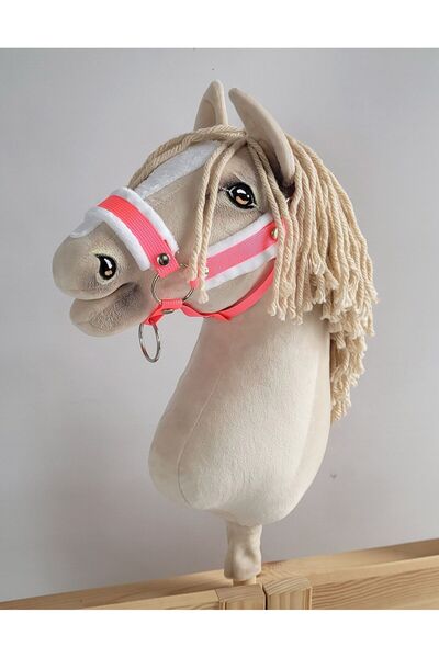 Other Hobby Horse A3 neon pink adjustable horse halter with white fur