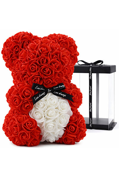 LOVE Decorative teddy bear Bordeaux with white heart 23cm made of foam roses ...