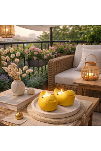 BUBUHOMEDECOR Balkon İçin 2'li Tabaklı Set Kuş Figürlü Mumluk ve Mum