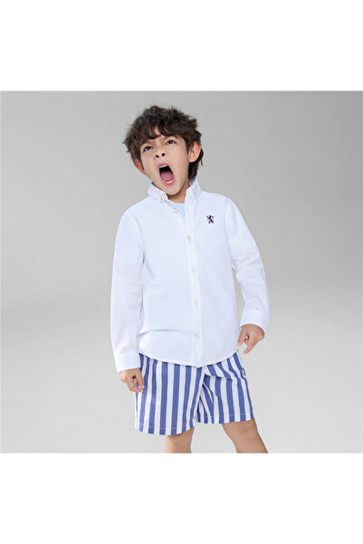 Giordano Kid's Cotton Oxford Long Sleeve Shirt with Embroidery