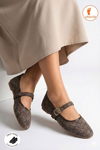 AlbiShoes Women's Knitted Ballerinas Soft Texture Nubuck Surface Anatomilk Li...