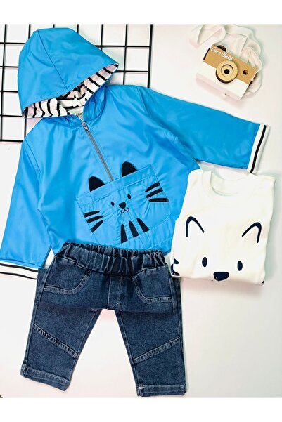 cacobutik Baby Meow Pants T-Shirt 3-Piece Hooded Raincoat Set