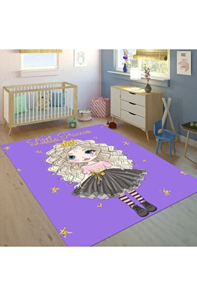 trendyhome Covor Camera Fete, Little Princess, Mov/Gri, Antiderapant