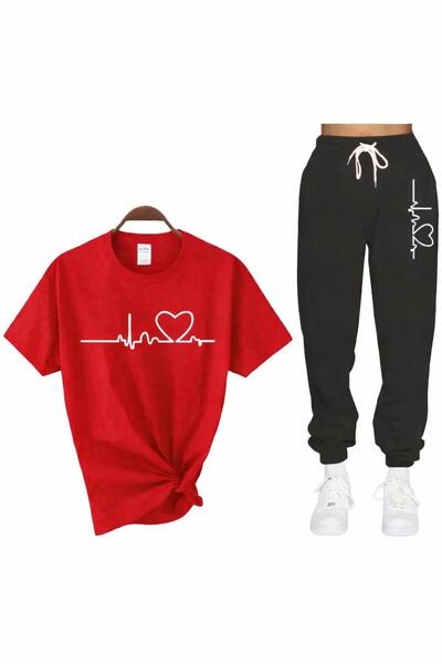 zeag Women's Heartbeat Printed T-Shirt Track Suit Set