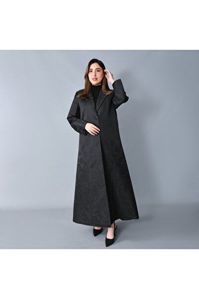 HAWRAA ABAYA عباية بتصميم بليزر راقٍ بقصة A-line بقماش راقي منقش بنقوش زهرية