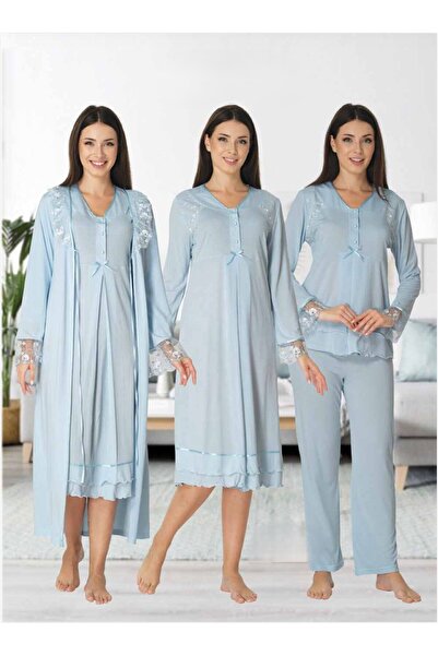 Lohusa Homewear Women's Blue Lace Stylish Long Sleeve Design Maternity Hamie ...