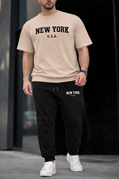 zeag طقم تي شيرت رياضي مطبوع عليه نيويورك للرجال