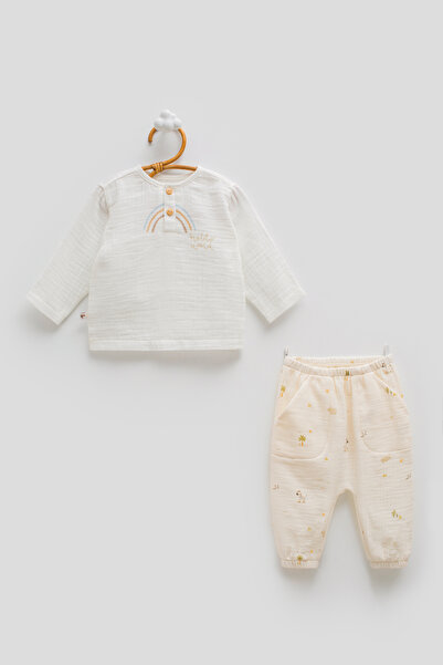 Caramell 100% Cotton Muslin Baby Boy Set - Summer Top and Bottom Set with Rai...