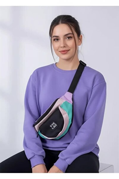 CANMODA Geantă de umăr unisex retro liliac/turcoaz/negru cu curea transversal...