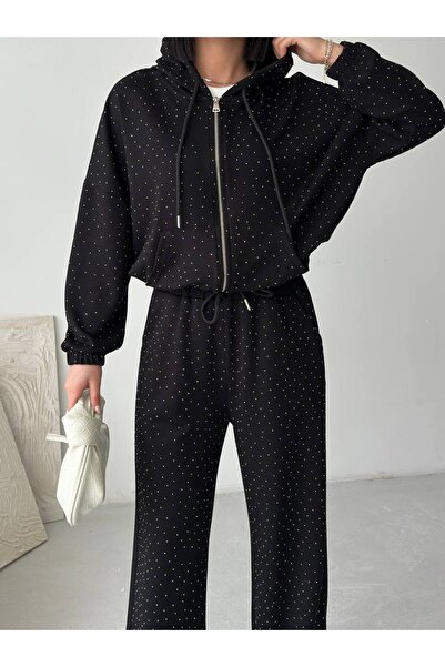 Tarzımızbir Zippered Stone Tracksuit Set Bottom and Top