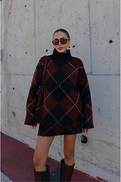 GALAVİP طقم نسائي فاخر من التريكو بنمط البقلاوة مكون من قطعتين O قصة فضفاضة س...