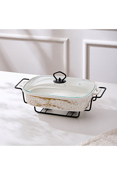 Malooki Porcelain oven dish with warming rack and glass lid, 32 cm - Sprinkle...