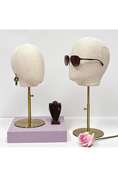 MD Vİtrin Dekorasyon KETEN KUMAŞLI METAL GOLD ASANSÖR AYAKLI AKSESUAR KAFA MA...