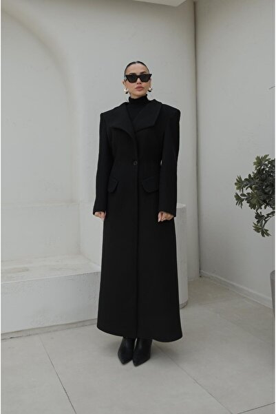 Havoş Black Single Button Stamp Coat