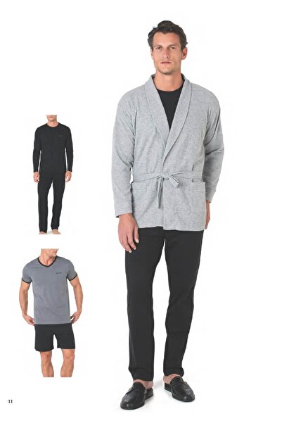 Pierre Cardin Men's 5 Piece 100% Cotton Boxed Robe+Pajama Set+Shorts Set Groo...