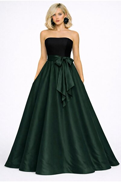 UNTIMELY Color-Block Detailed Maxi Taffeta Strapless Dress