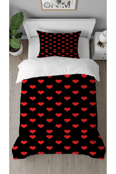 GREENDECOR طقم غطاء لحاف مفرد بدون ملاءات بتصميم خاص مطبوع عليه نمط الحب والح...