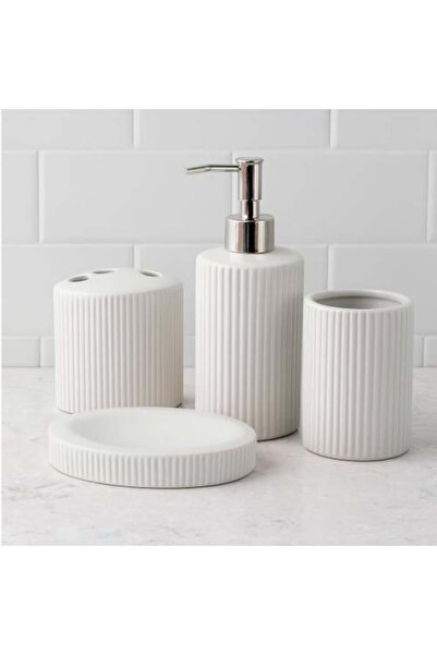 Generic Striped Ceramic Bathroom Accessories Set - 4 Pieces