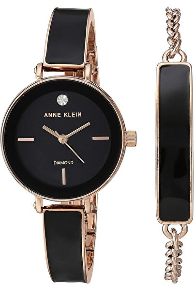 Anne Klein Women's Genuine Diamond Dial Bangle Watch with Bracelet Set