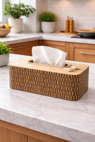 DEVADA HOME Doğal Bambu Ahşap Banyo Mutfak Masa Üstü Dekoratif Peçete Kutusu ...