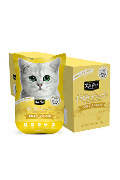 Kit Cat كيت كات أكياس صغيرة طعام كامل - دجاج وسلمون 70 غرام عبوة من 24