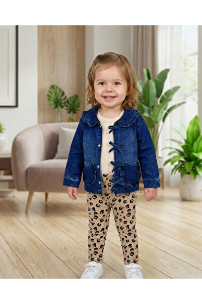Asliva fashion Baby Girl Bowknot Ruffle Denim Jacket Leopard Leggings Ribbed ...