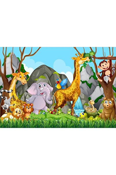 trendyhome Covor Pentru Copii, Model Animale, Portocaliu/Verde, Antiderapant
