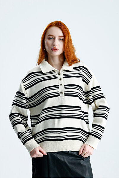 Rawanda Striped Polo Neck Knitwear Sweater