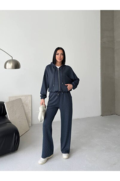 Tarzımızbir Zippered Stone Tracksuit Set Bottom and Top