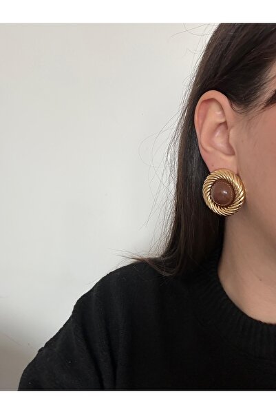 Charmist أقراط لولين من الفولاذ بلون القهوة