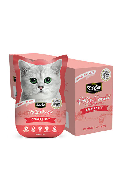 Kit Cat كيت كات أكياس صغيرة طعام كامل - دجاج ولحم بقري 70 غرام عبوة من 24