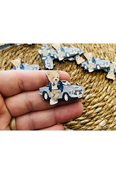 guluslazerkesim 15 ADET AHŞAP ARABALI AYICIK FİGÜRÜ UV BASKILI KALİTELİ 4 CM ...