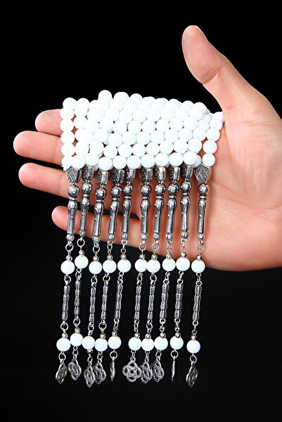 Öyküm accesory 10 Pieces Round Model Natural Stone Glass Prayer Beads Set, Gi...