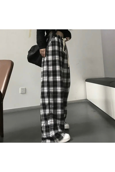 EDVESS Unisex Black Plaid Tracksuit with Elastic Waist